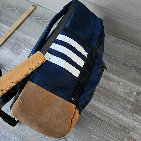 Adidas Classic Navy 3 Stripe Backpack Front Zip Pocket & Side Mesh Pockets Bag - Picture 16 of 16